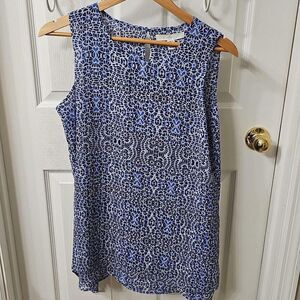Fever Blue Abstract Floral Sleeveless Double Layered Tunic Tank Top Size S